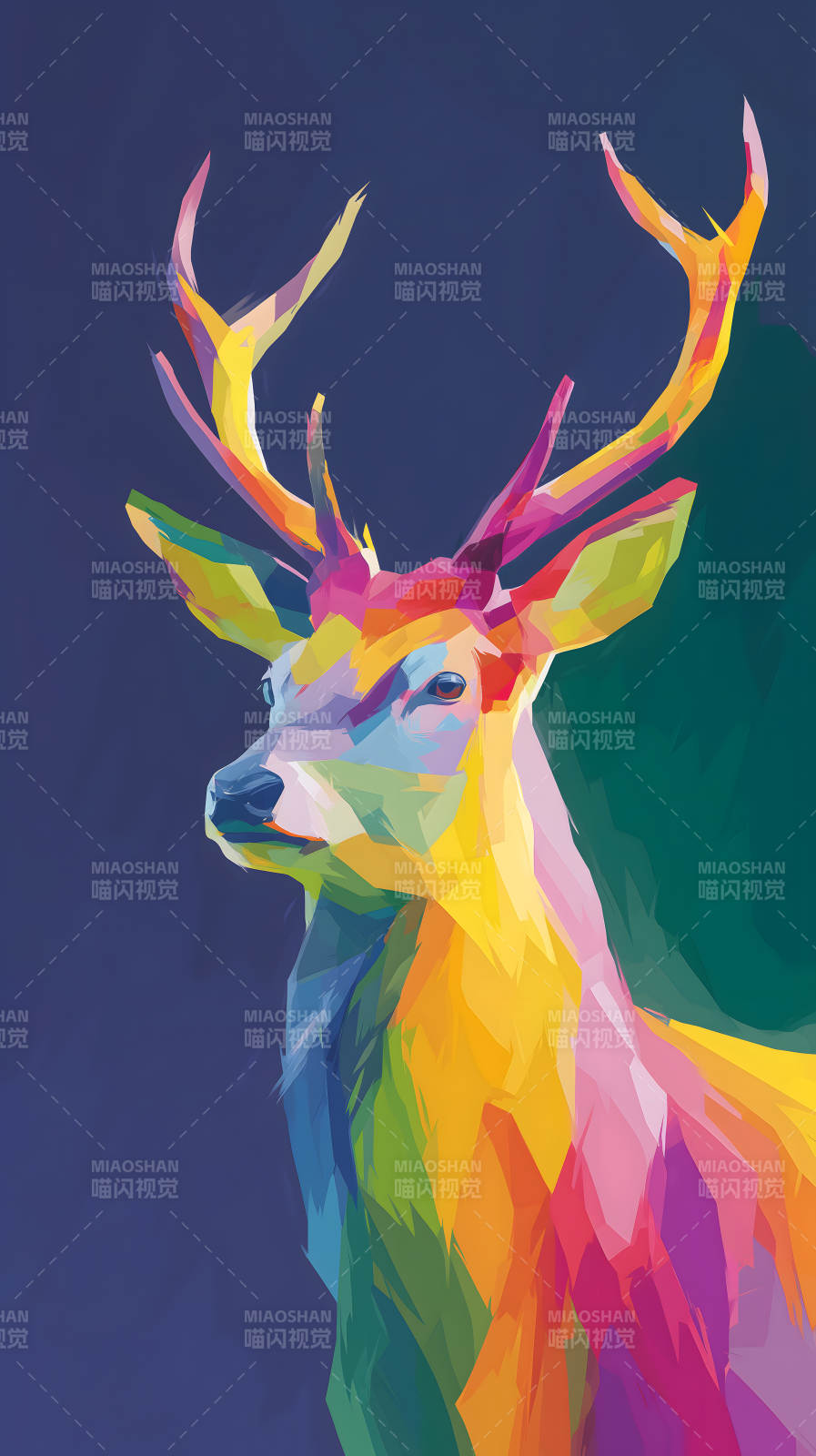 多彩几何风格的雄鹿图片