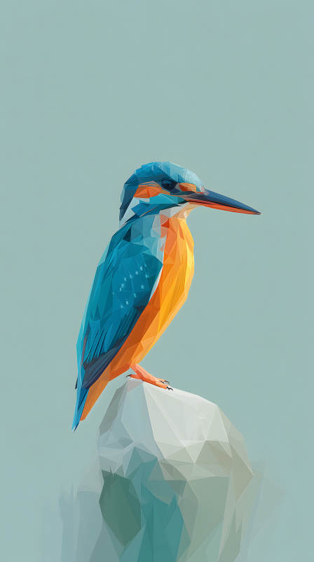 几何风格翠鸟栖息图图片