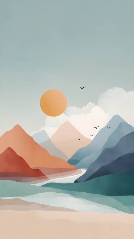 宁静祥和的山河日落图片