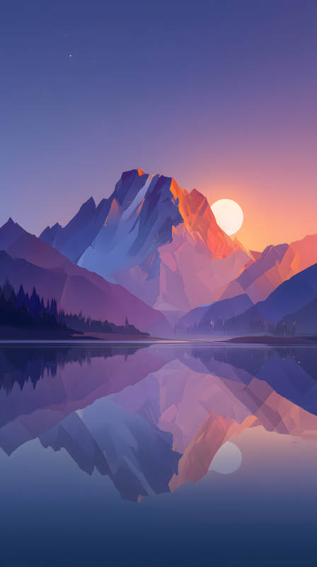 宁静祥和的落日山湖图片