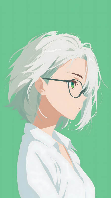 侧颜白发眼镜少女图片