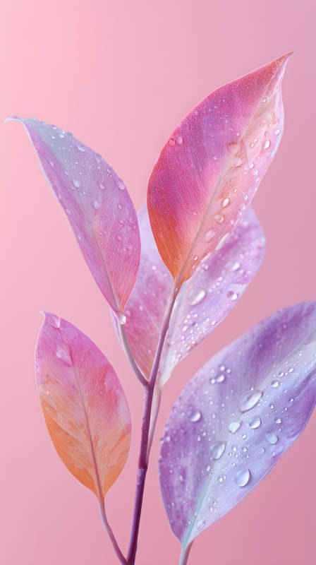 粉色植物叶片上的水珠图片