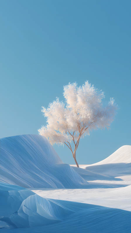 冬日雪原上的孤树图片