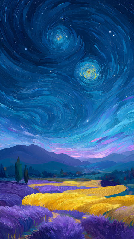 星空下的薰衣草田野图片