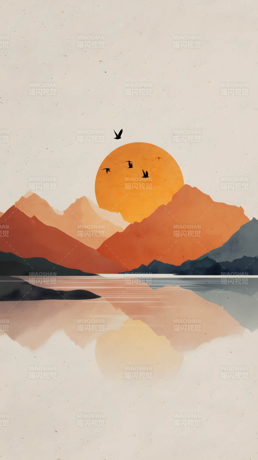 日落山色映湖光图片