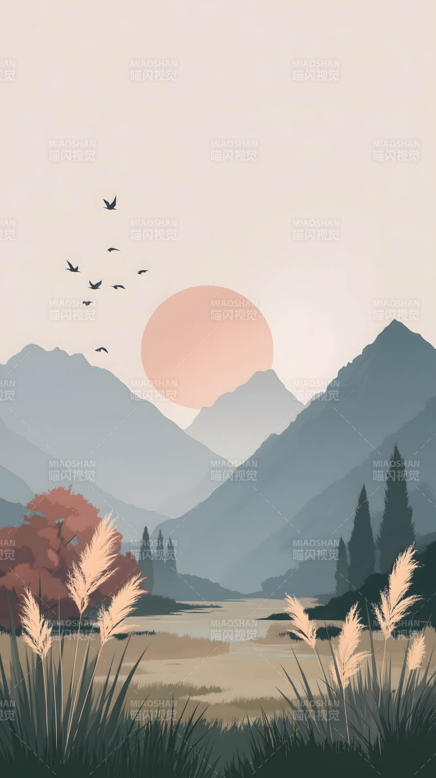 宁静祥和的山间日落图片