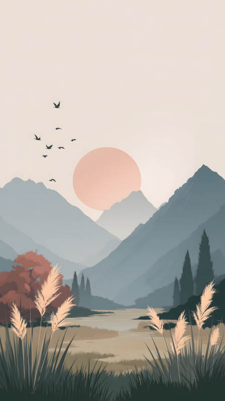 宁静祥和的山间日落图片