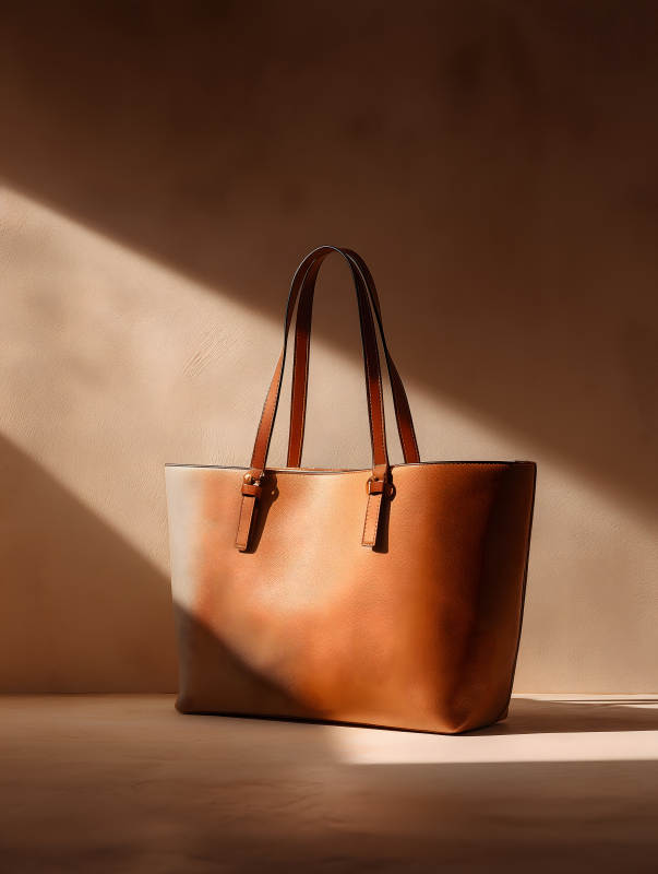 阳光洒落的棕色手提包图片