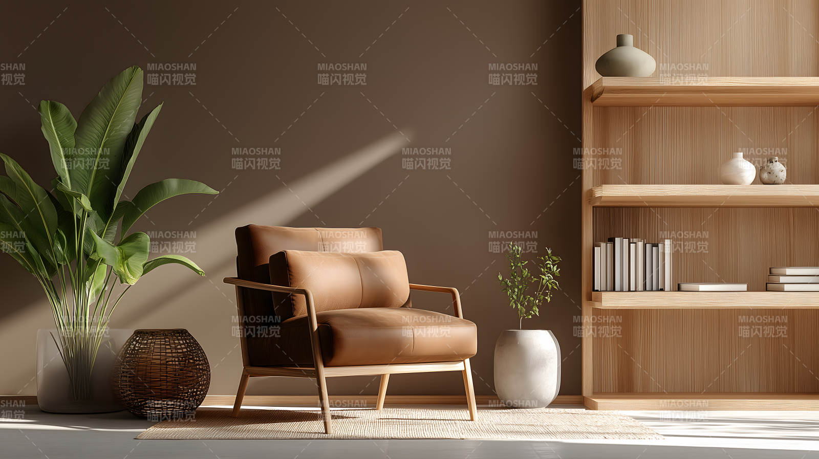 阳光洒落的简约客厅一角图片