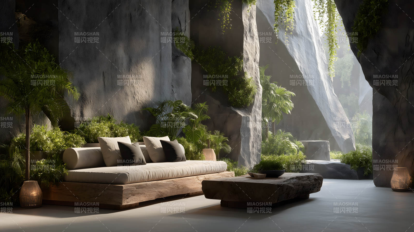 岩洞中的静谧绿洲图片