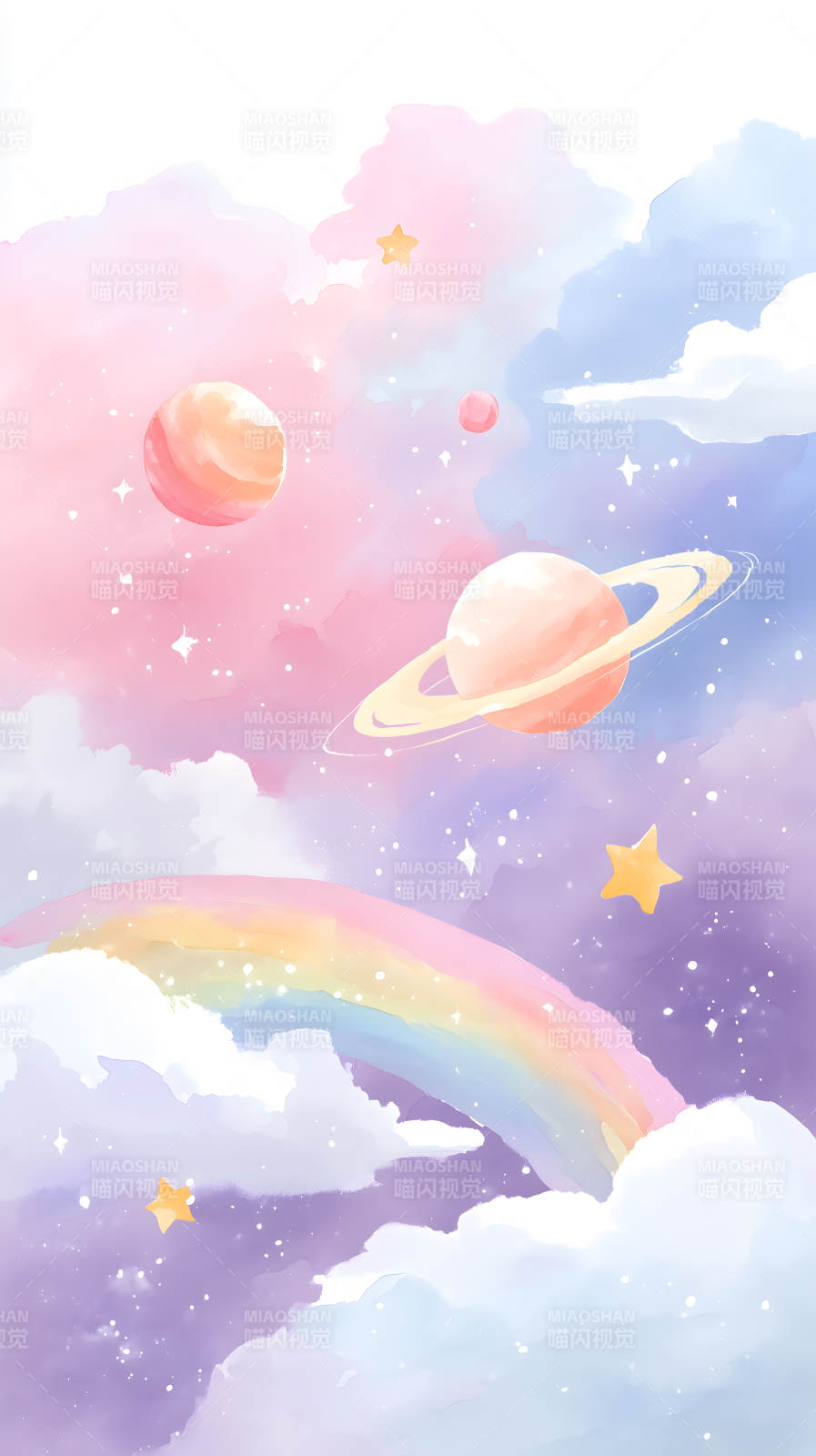 梦幻水彩星空彩虹图图片