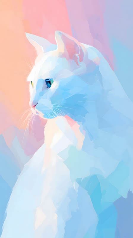 梦幻水彩白猫写意图图片