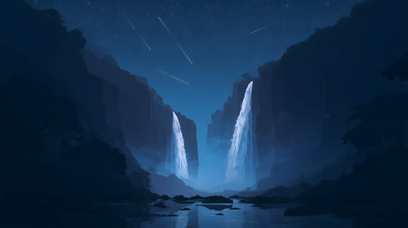 宁静夜色下的双瀑奇观图片