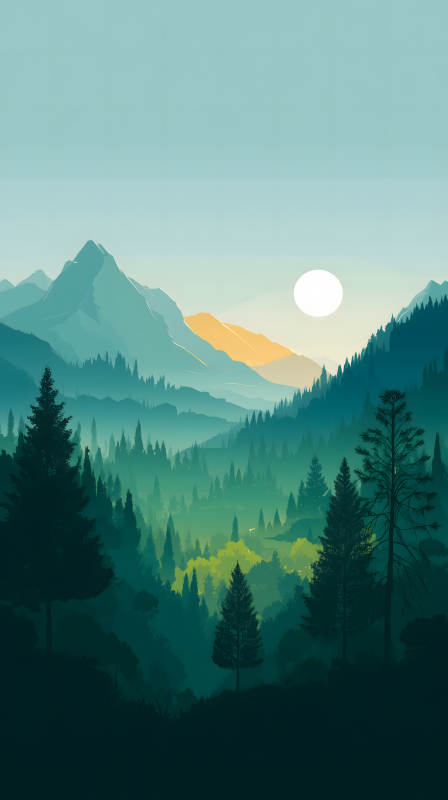 静谧山林的日出景象图片