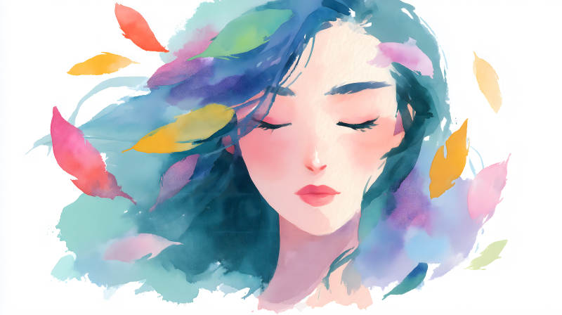 水彩画中沉睡的女子图片