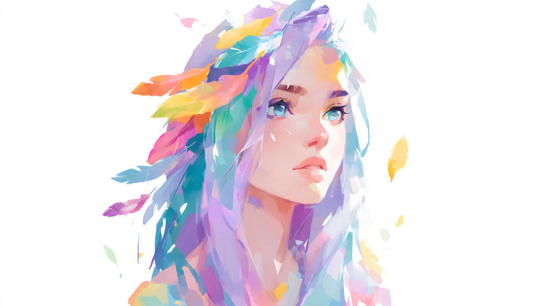 梦幻多彩羽毛女孩图片