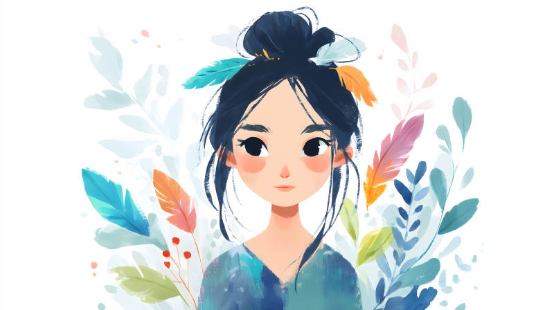 缤纷羽毛装饰的女孩图片