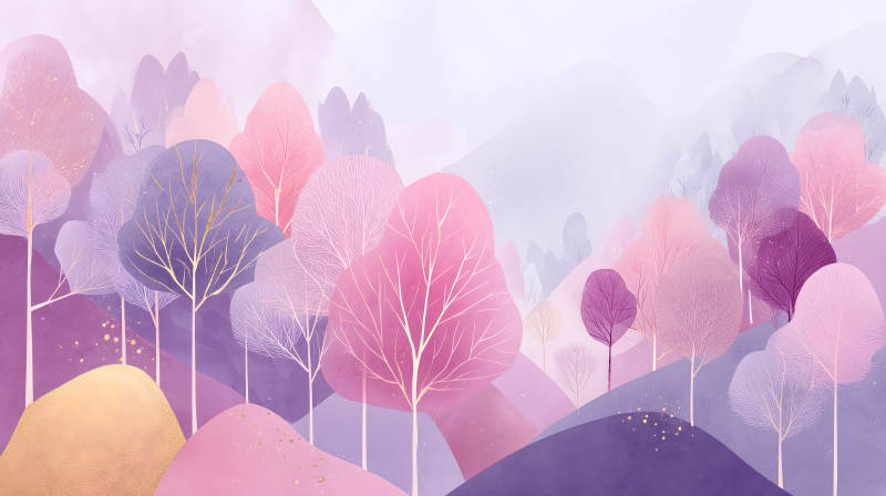 梦幻紫粉色森林图景图片