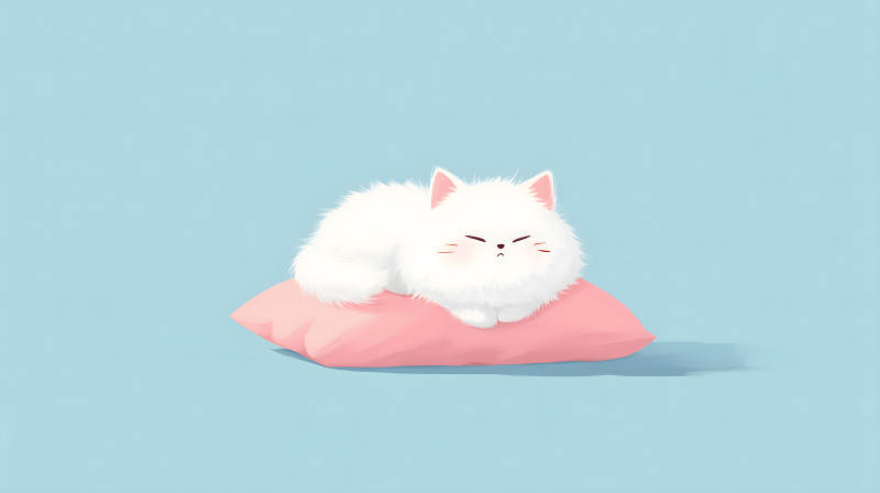 生气的小白猫在粉色枕头上图片