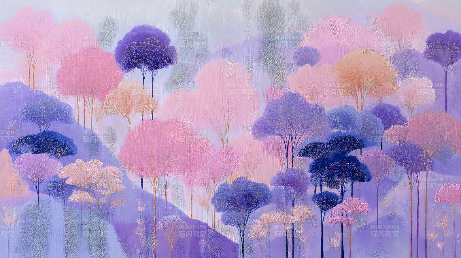 梦幻紫粉色树林图片