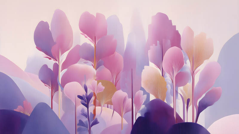 梦幻紫粉色花海山峦图片