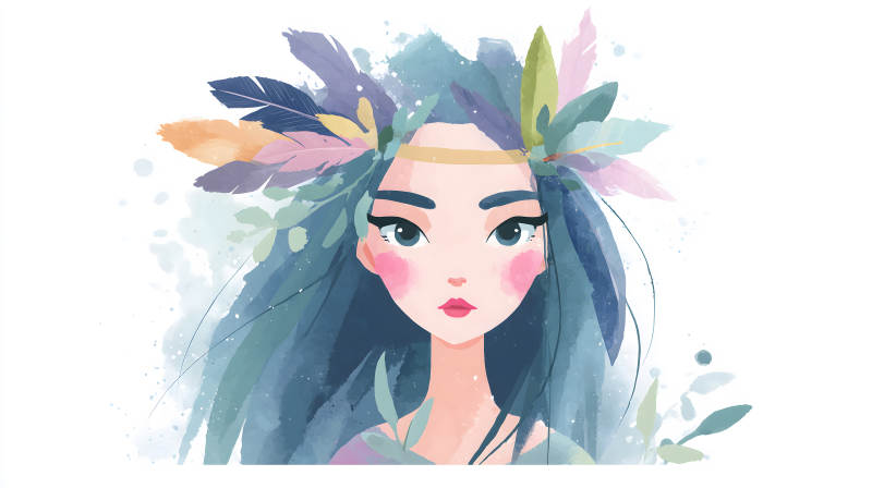 水彩风格的梦幻少女图片