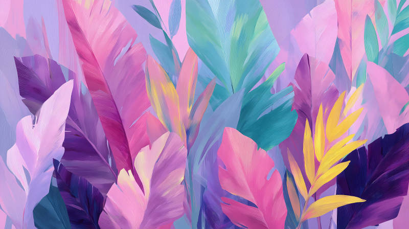 梦幻紫粉热带雨林叶片图片