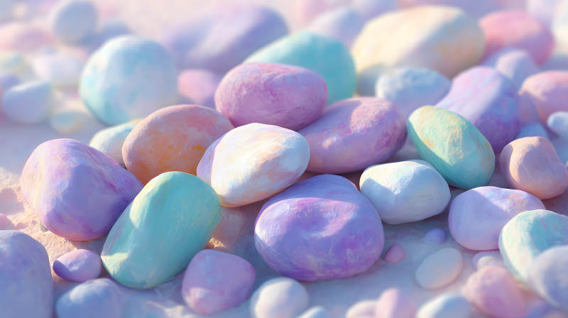 梦幻般的彩色鹅卵石堆图片