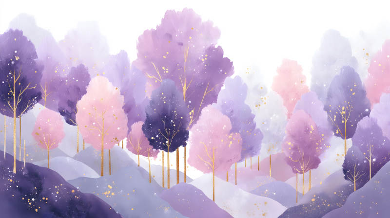 梦幻紫罗兰森林水彩画图片