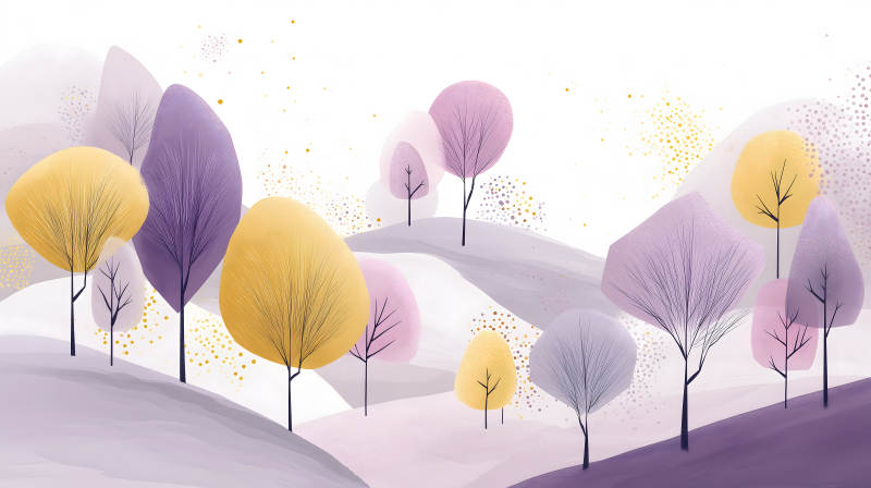 梦幻般的紫色和金色树林图片