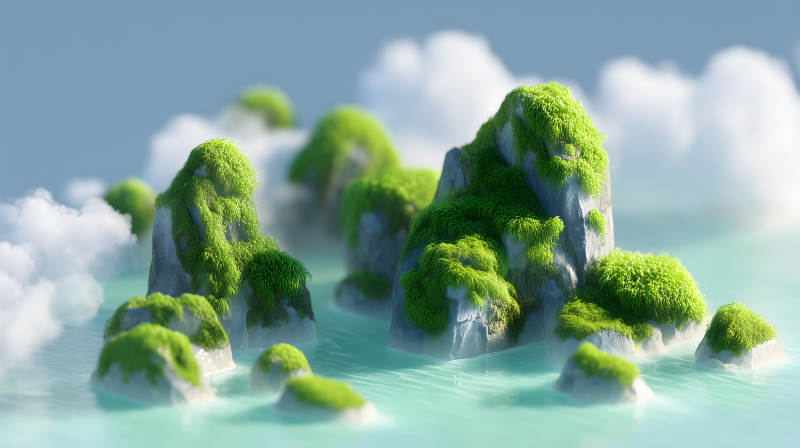 云端绿意岛屿仙境图片