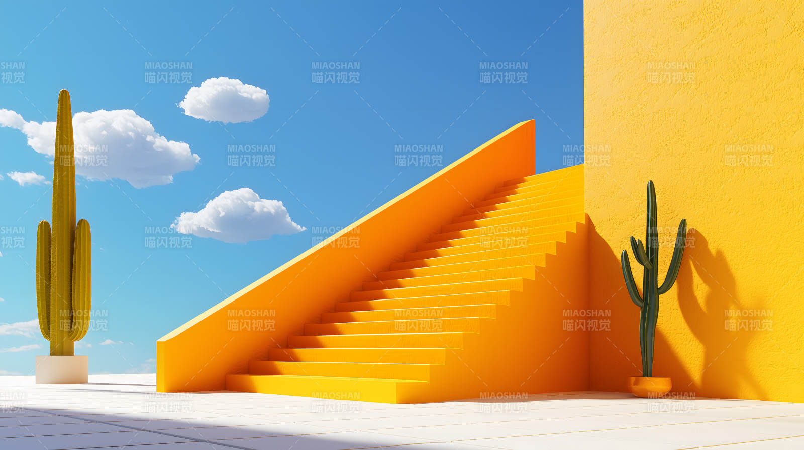 明媚阳光下的黄色阶梯图片