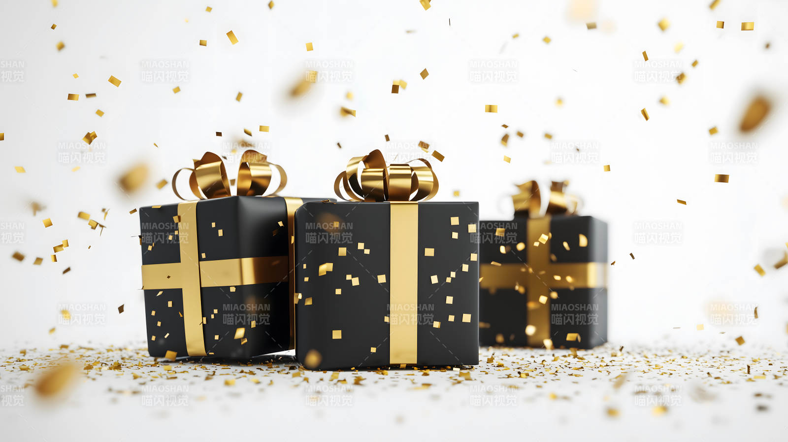 奢华黑色礼盒与金色飞屑图片
