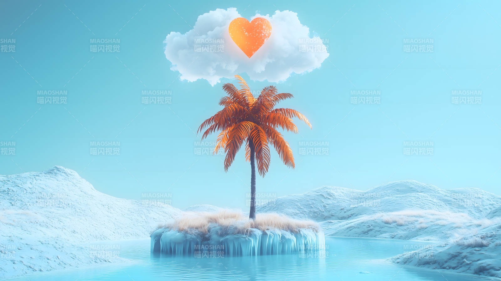 冰雪世界中的棕榈树图片