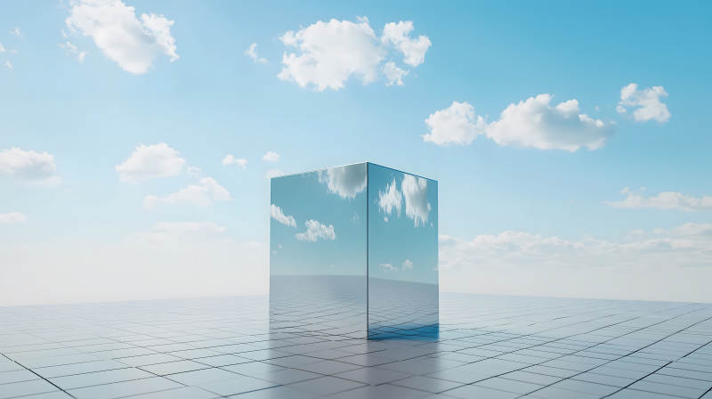 镜面立方体下的天空图片