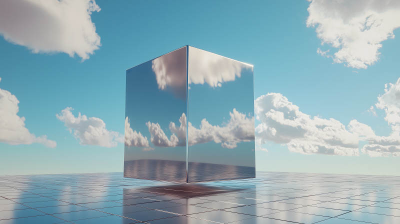 天空中的金属方块图片