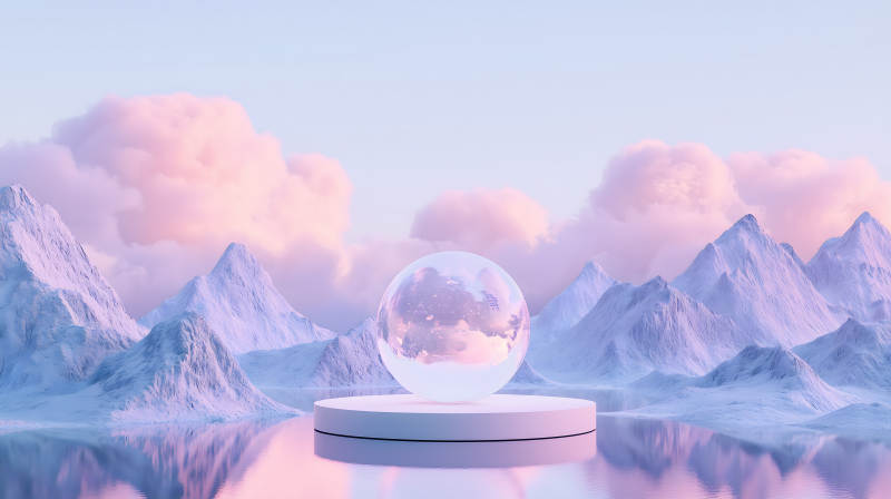 梦幻冰雪球体与山峦图片