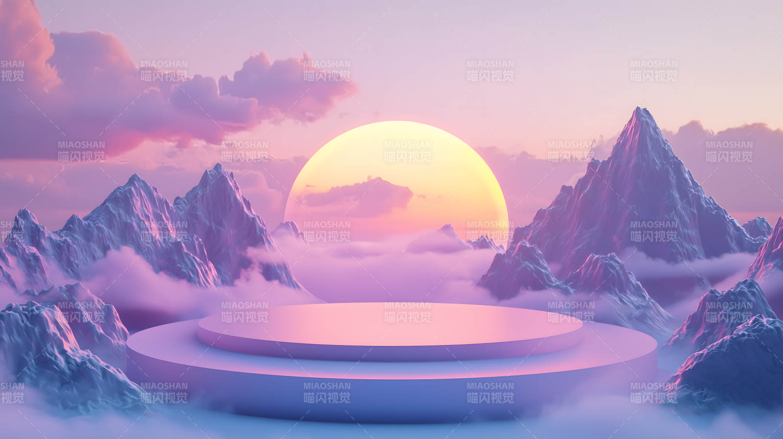 梦幻山峰日落平台图片