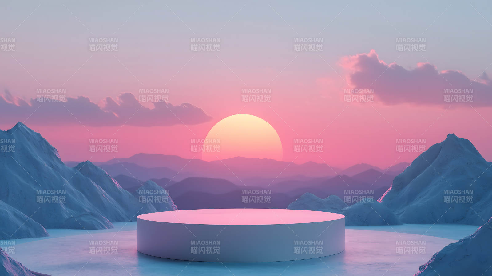 日落山峦与展示台图片