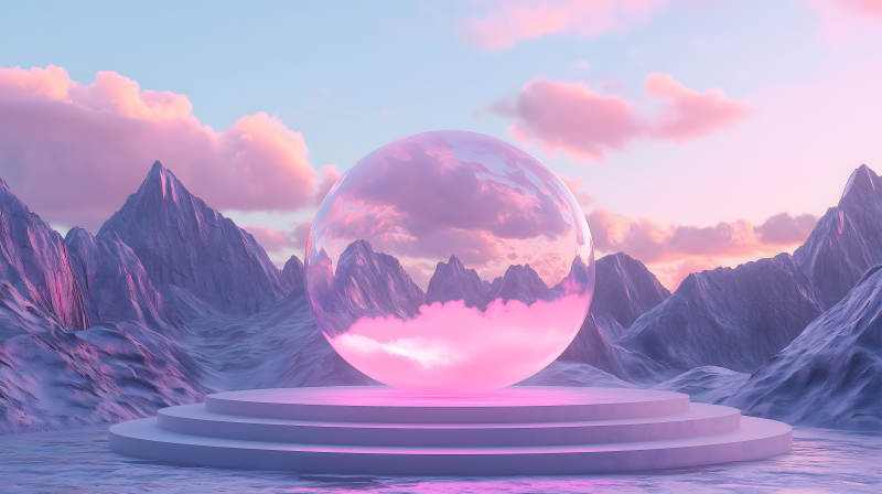 梦幻玻璃球与雪山图片