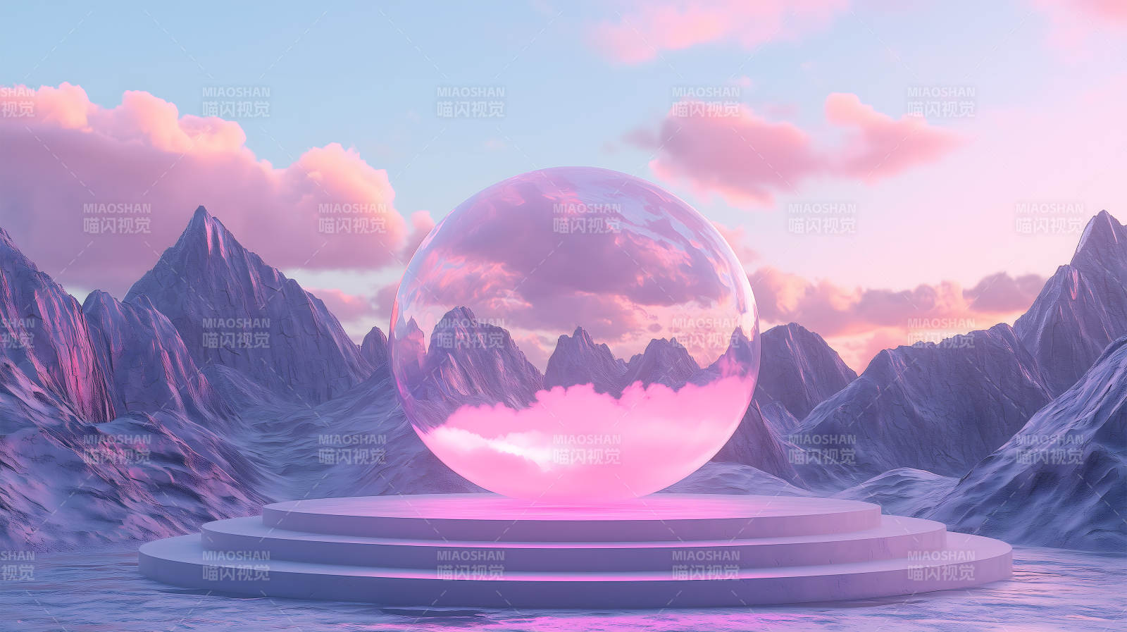 梦幻玻璃球与雪山图片