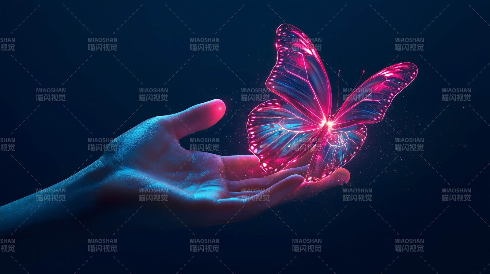霓虹蝴蝶与手掌图片
