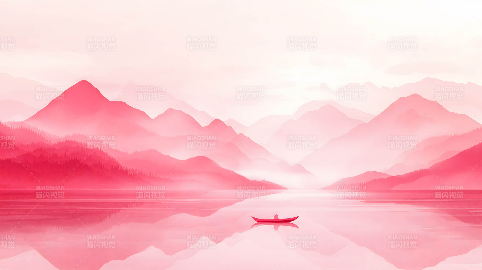 粉红湖泊山峦图片