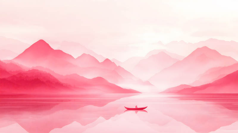 粉红湖泊山峦图片