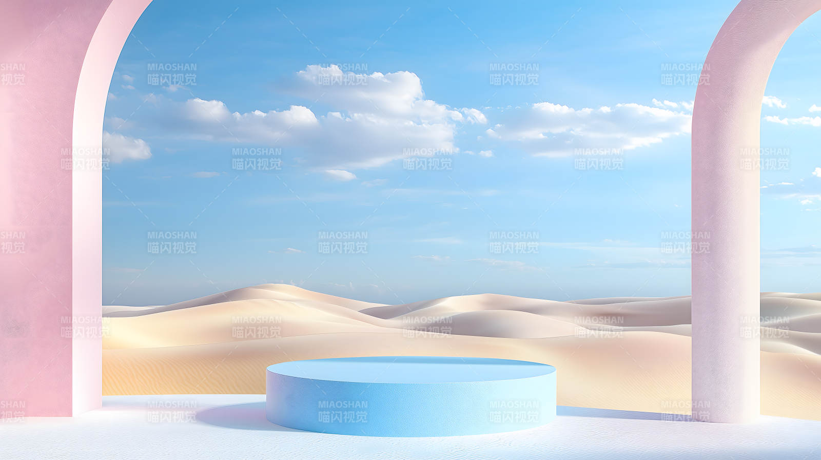 沙漠中的蓝色圆台图片