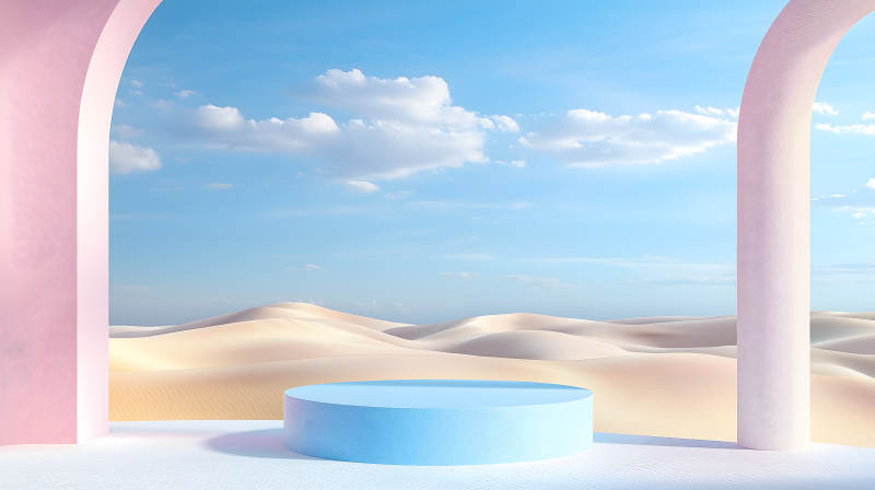 沙漠中的蓝色圆台图片