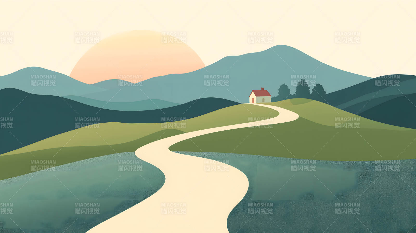 山间小屋与蜿蜒小路图片