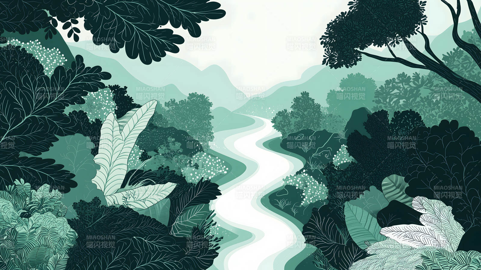 翠绿山谷溪流图片