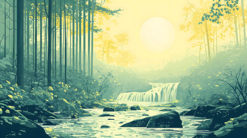 森林瀑布的宁静早晨图片