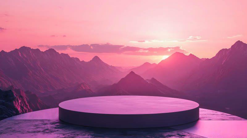 日落山峰上的圆形展示台图片